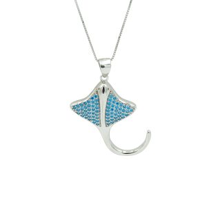 Blue Topaz & Sterling Silver Manta Ray Pendant