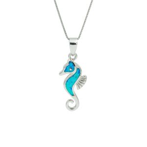Blue Opal & Sterling Silver Sea Horse Pendant