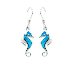 Blue Opal & Sterling Silver Sea Horse Earrings