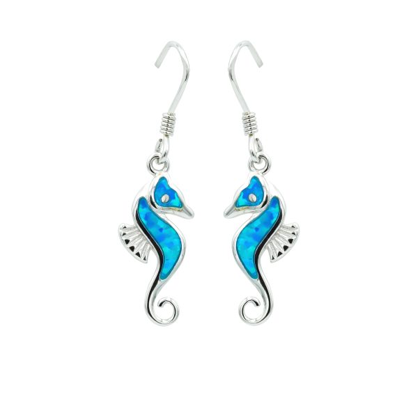 Blue Opal & Sterling Silver Sea Horse Earrings