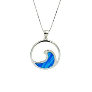 Blue Opal & Sterling Silver Wave Necklace (Large)