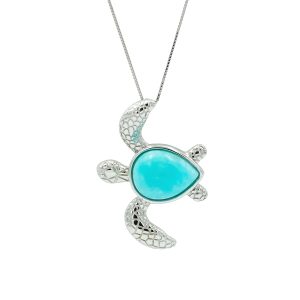 Amazonite & Sterling Silver Turtle Pendant (Large)