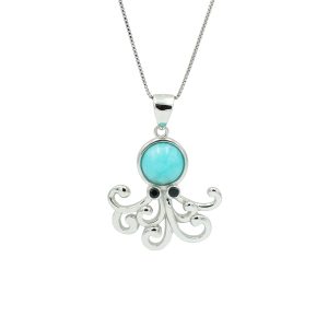 Amazonite & Sterling Silver Octopus Necklace