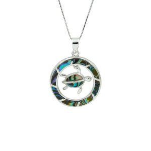 Abalone Shell & Sterling Silver 'Turtle in a Circle' Pendant