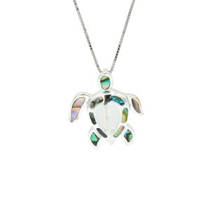 Abalone Shell & Sterling Silver Turtle Pendant