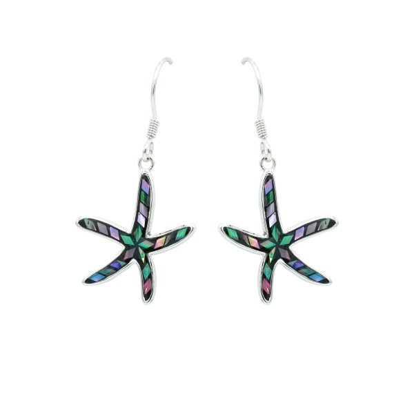 Mosaic Abalone & Sterling Silver Starfish Earrings (Hook)