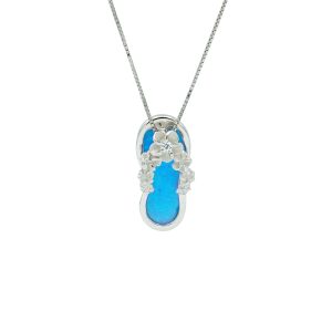 Blue Opal & Sterling Silver Flip-flop with Flower Necklace