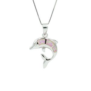 Pink Opal & Sterling Silver Dolphin Necklace