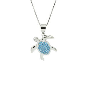 Blue Topaz & Sterling Silver Turtle Pendant