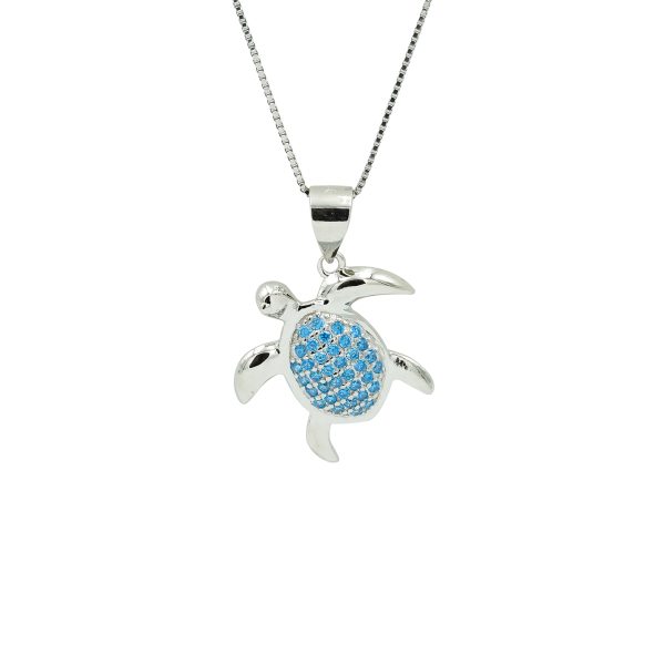 Blue Topaz & Sterling Silver Turtle Pendant