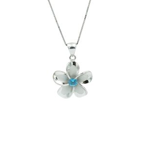 Blue Topaz & Sterling Silver Flower Pendant (small)