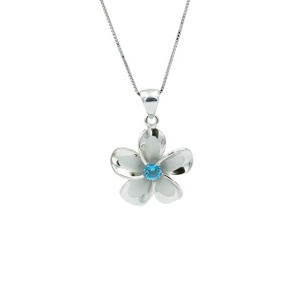 Blue Topaz & Sterling Silver Flower Pendant (small)