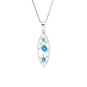Blue Opal & Sterling Silver Swinging Three Turtles Pendant