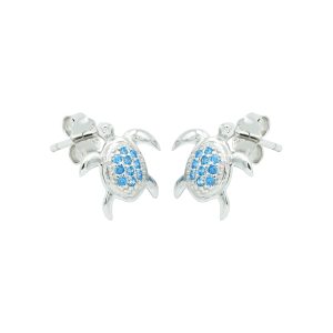 Blue Topaz & Sterling Silver Turtle Earrings (Posts)