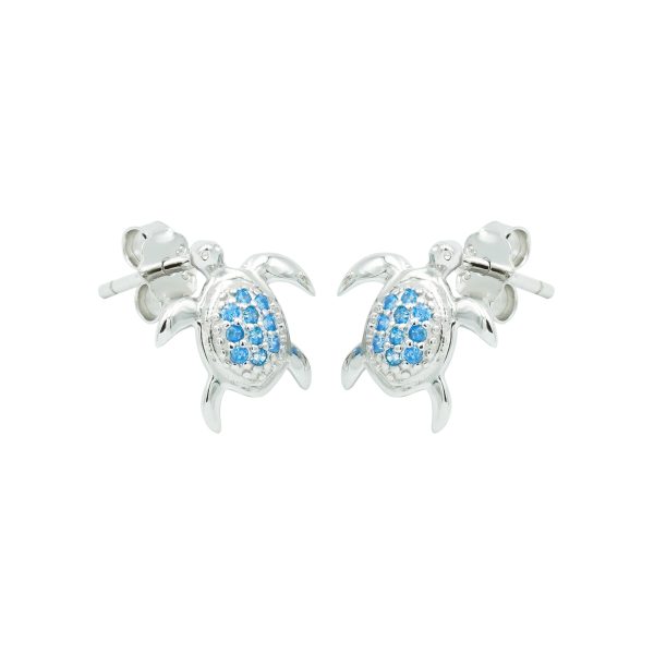 Blue Topaz & Sterling Silver Turtle Earrings (Posts)