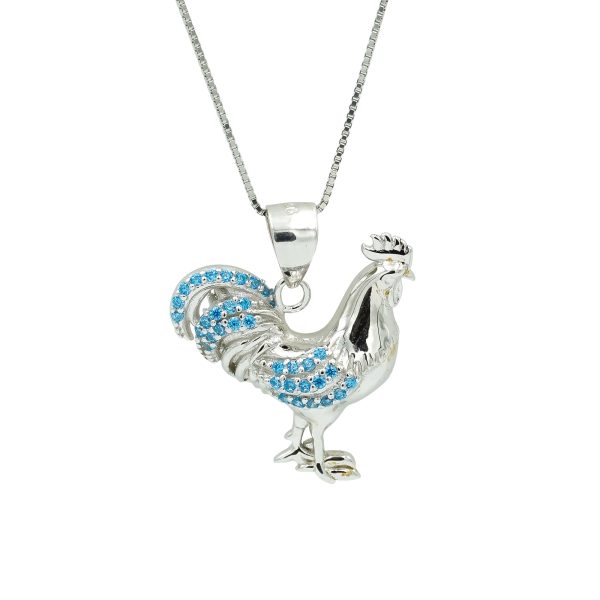 Blue Topaz & Sterling Silver Rooster Pendant