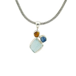 Blue Topaz, Iolite and Carnelian Pendant