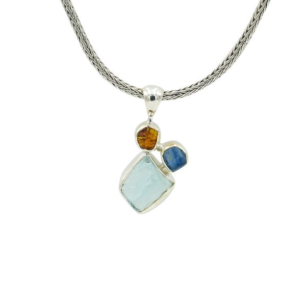 Blue Topaz, Iolite and Carnelian Pendant