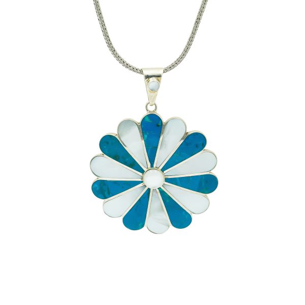 Mother Pearl & Turquoise Flower Pendant
