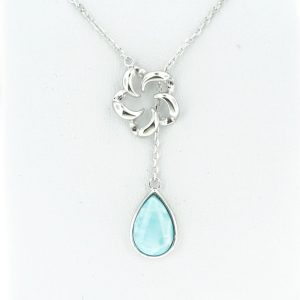 Dangling Teardrop Larimar & Sterling Silver Flower Necklace