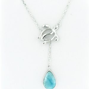 Dangling Teardrop Larimar Turtle & Sterling Silver Necklace