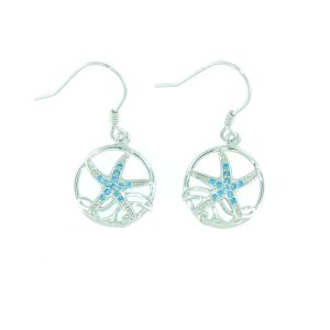 Blue Topaz & Sterling Silver Starfish Wave Earrings (Hook)