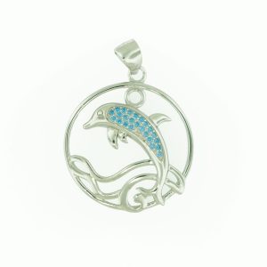 Blue Topaz & Sterling Silver Dolphin Wave Necklace