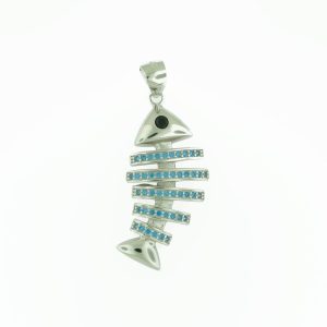 Blue Topaz & Sterling Silver BoneFish Necklace