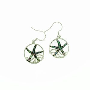 Mosiac Abalone & Sterling Silver Starfish Wave Earrings (Hook)