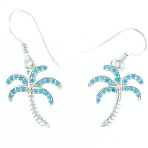 Blue Topaz & Sterling Silver Palm Tree Earrings (Hook)