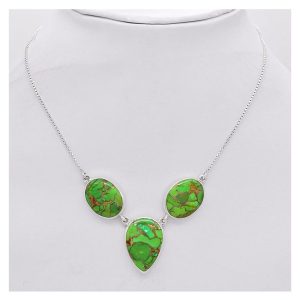Sterling Silver Green Copper Turquoise Necklace