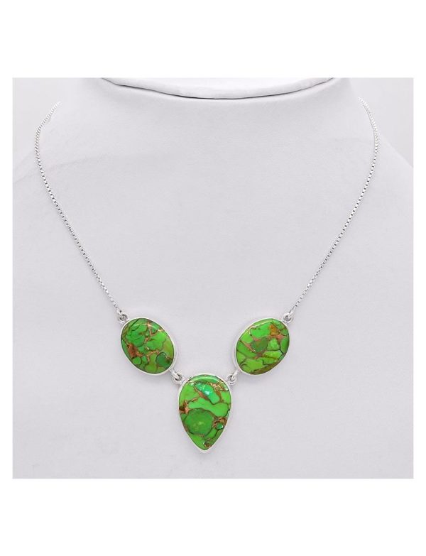 Sterling Silver Green Copper Turquoise Necklace