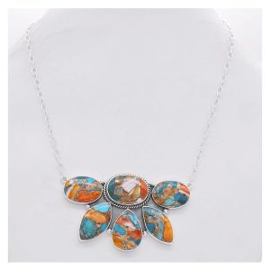 .925 Sterling Silver Oyster Turquoise Necklace