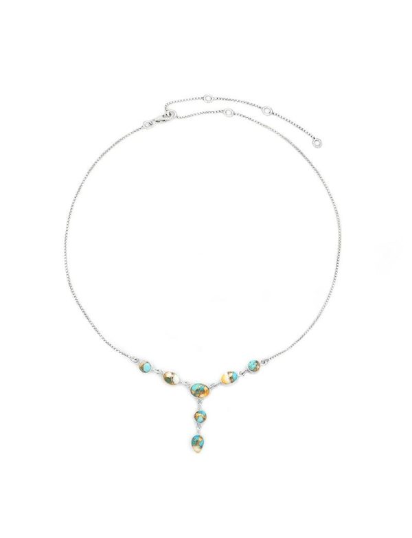 .925 Sterling Silver Necklace with Oyster Turquoise Drops (Small)