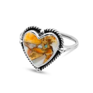 .925 Sterling Silver Heart Oyster Turquoise Ring Size 8