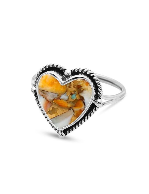 .925 Sterling Silver Heart Oyster Turquoise Ring Size 8