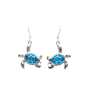 Sterling Silver & Blue Opal Turtle Earrings (Hook)
