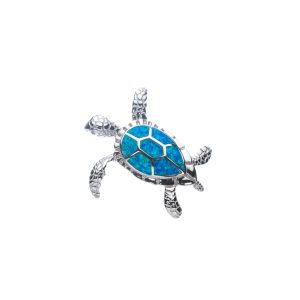 Sterling Silver & Blue Opal Sea Turtle Necklace (Large)