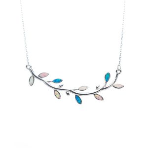 Sterling Silver & Multi-Color Opal Necklace (Lab Created)
