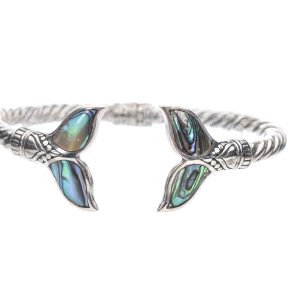 Sterling Silver and Abalone Whale Tail Cuff Bracelet