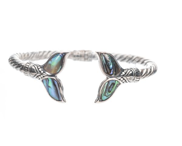 Sterling Silver and Abalone Whale Tail Cuff Bracelet