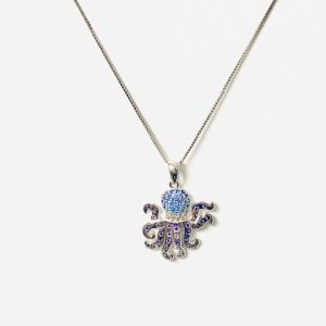 Sterling Silver Multi Gemstone Octopus Necklace