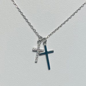 Dainty Sterling Silver Double Cross Necklace